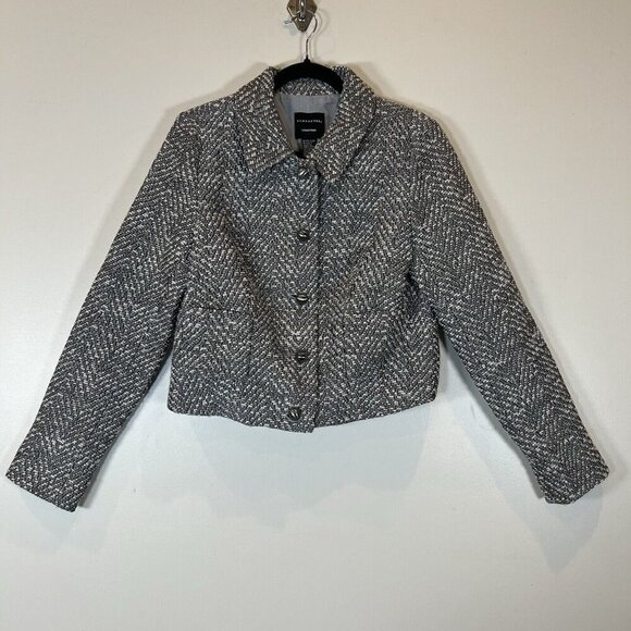 Doncaster Collection Boucle Waist Length Wool Blend Cropped Blazer Black 8 - Picture 1 of 12